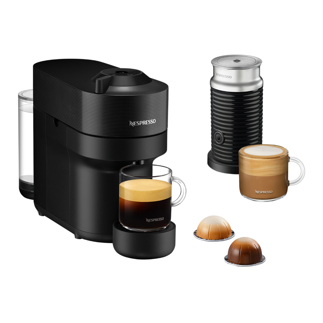 Nespresso Vertuo Pop Coffee Machine & Aeroccino, Liquorice Black